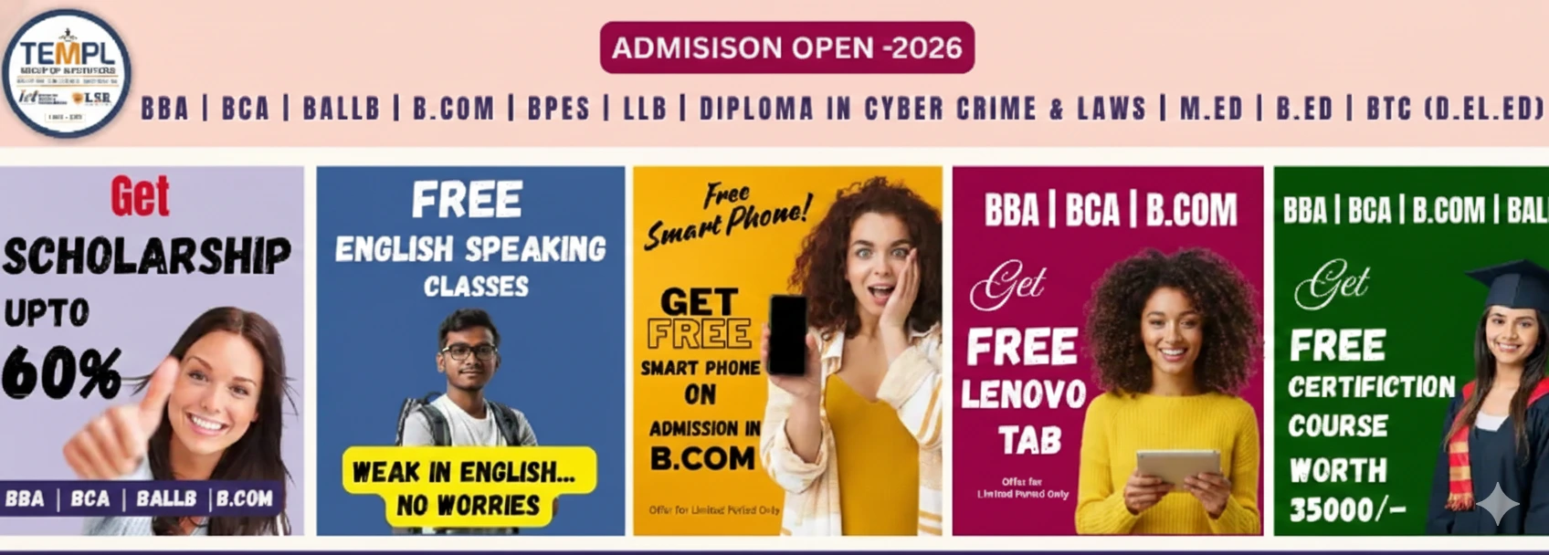 addmission in bba,bca,bcom,ballb