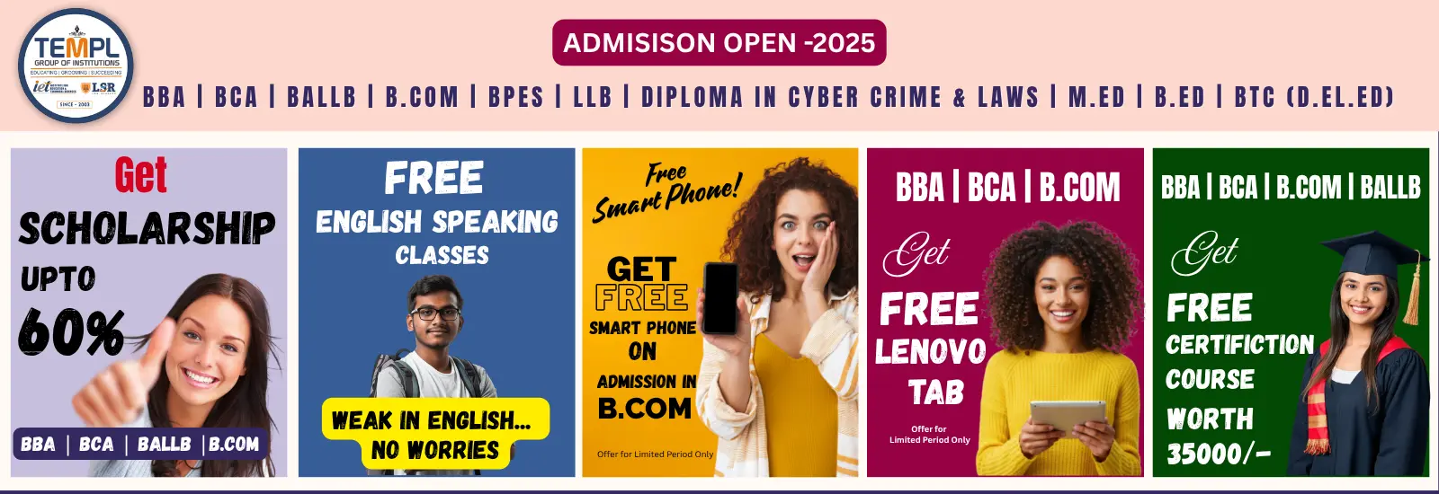 addmission in bba,bca,bcom,ballb